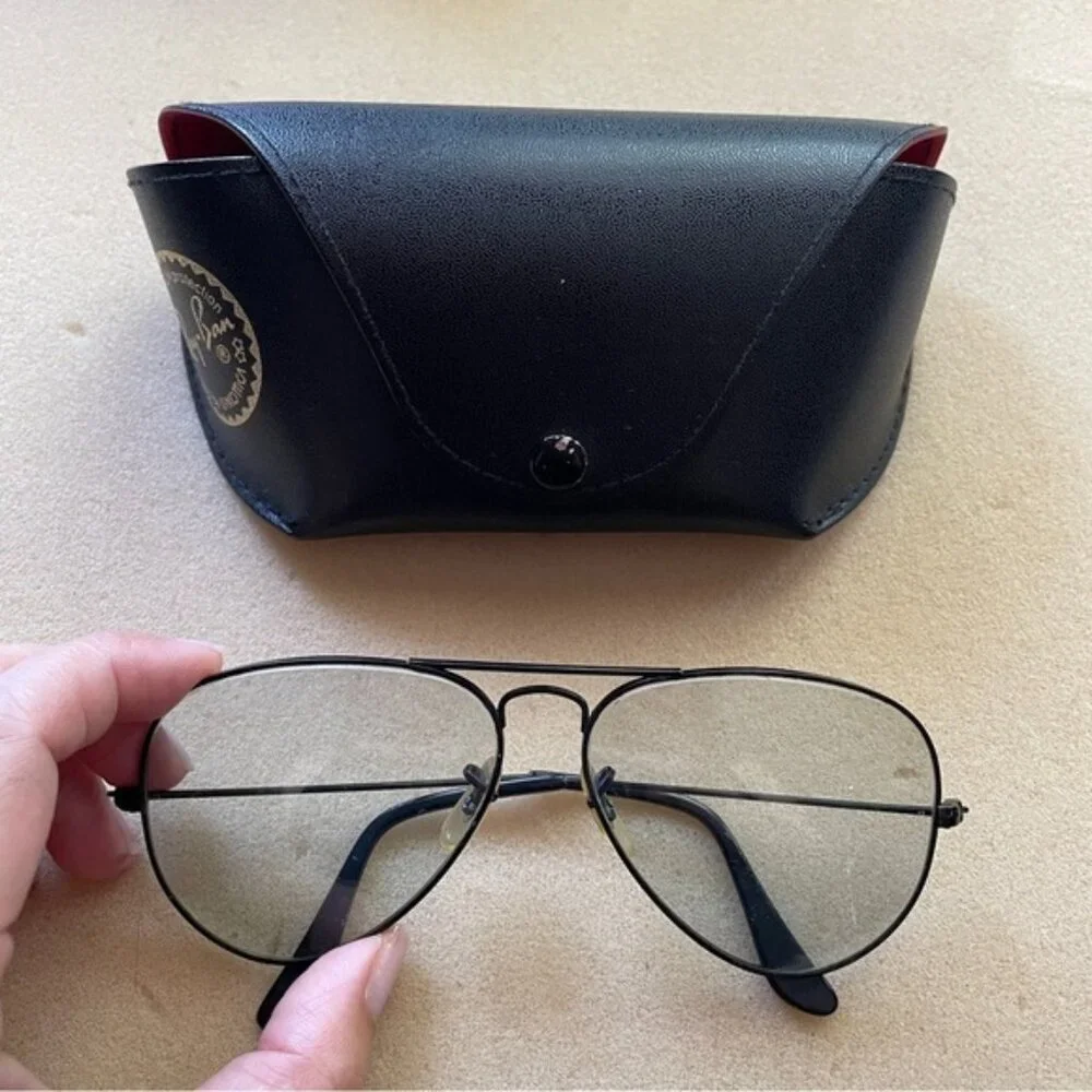 Vintage B&L Ray Ban Black Large Aviator Glasses Frames - 58-14, USA 🇺🇸